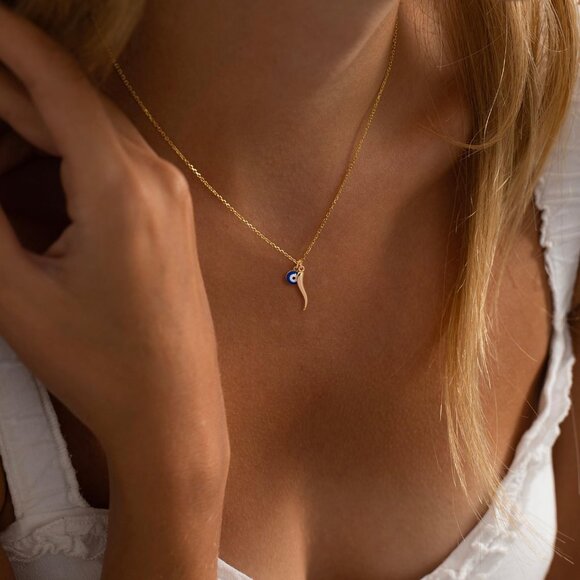 ⚡Italian Horn Softball Compass Heart Interlocking Circle Dianty Necklace - Picture 3 of 7